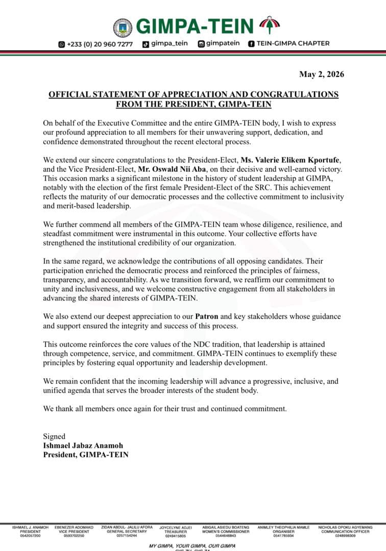 OFFICIAL STATEMENT OF APPRECIATION AND CONGRATULATIONS